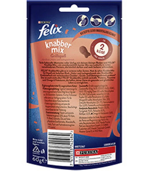 PURINA Felix® Katzensnack KnabberMix Grillspaß, 8 X 60 G -Freien Garten Rabatt Geschäft