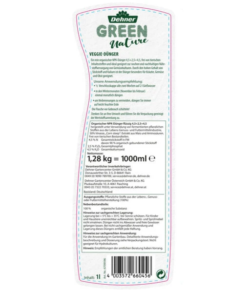 Dehner Green Nature Veggie-Dünger, 1 L -Freien Garten Rabatt Geschäft 6709596 WE DE 001 DehnerGreenNatureVeggieduenger1l