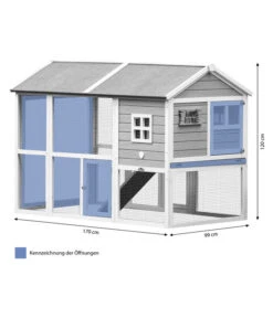 Dehner XXL Nagerheim Happy Home Funny, Hellblau, Ca. B170/H120/T99 Cm -Freien Garten Rabatt Geschäft 6896997 WE BG 001 DehnerMarkenqualitaetKaninchenstallFlockee