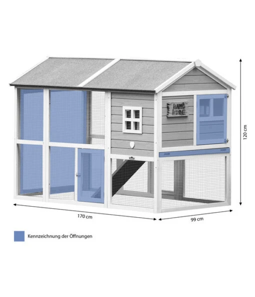 Dehner XXL Nagerheim Happy Home Funny, Hellblau, Ca. B170/H120/T99 Cm -Freien Garten Rabatt Geschäft 6896997 WE BG 001 DehnerMarkenqualitaetKaninchenstallFlockee