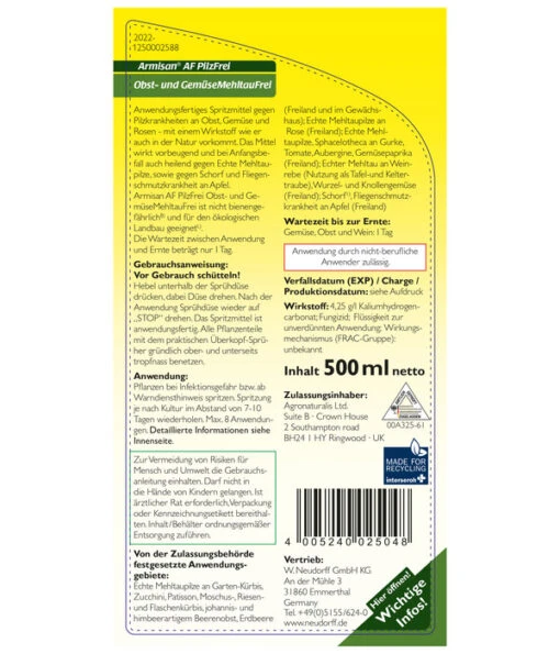 Neudorff® Armisan AF PilzFrei Obst- Und Gemüse MehltauFrei, 500 Ml -Freien Garten Rabatt Geschäft 6925424 WE DE 001 NeudorffArmisanAFPilzFrei