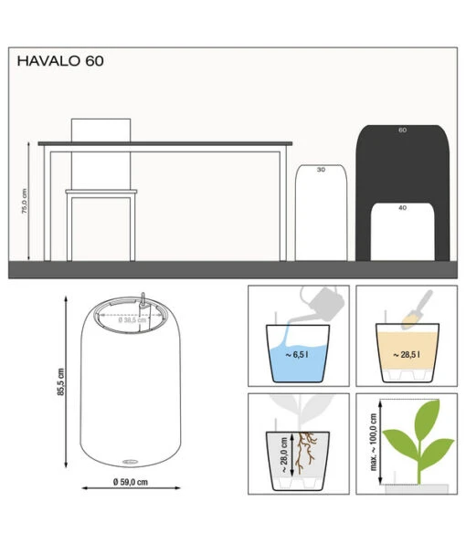 LECHUZA® HAVALO, All-in-One Set -Freien Garten Rabatt Geschäft 6962062 6962070 WE DE 001 HAVALO60Grafik